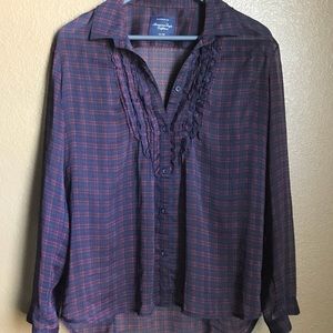 AE American Eagle Sheer Plaid Blouse